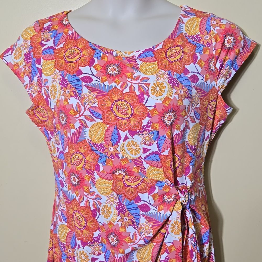 Talbots‎ Effortless Jersey Knit Side Tie Dress Size L Botanical Citrus Vacation - Picture 3 of 14